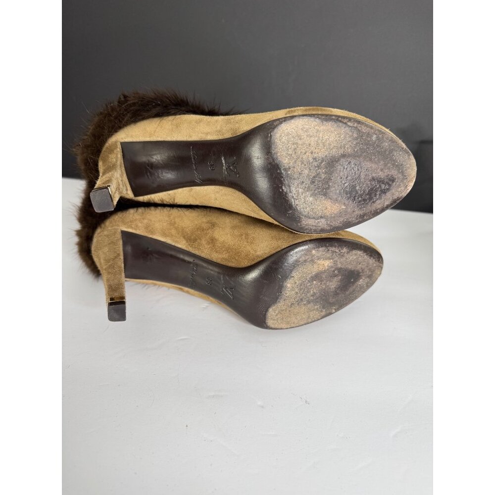 Louis Vuitton Suede Fur Trim Heel Boots Tan EU 38 Authentic Y2K - Picture 13 of 16